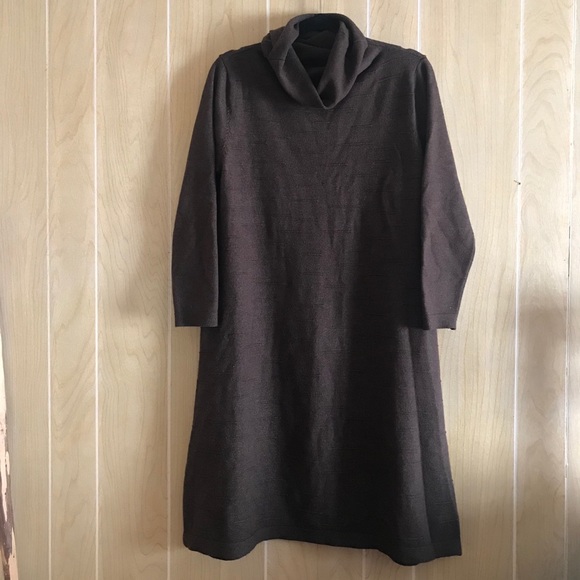 Mordenmiss XL Brown Turtleneck Sweater Textured Knit Dress Length - Picture 3 of 12